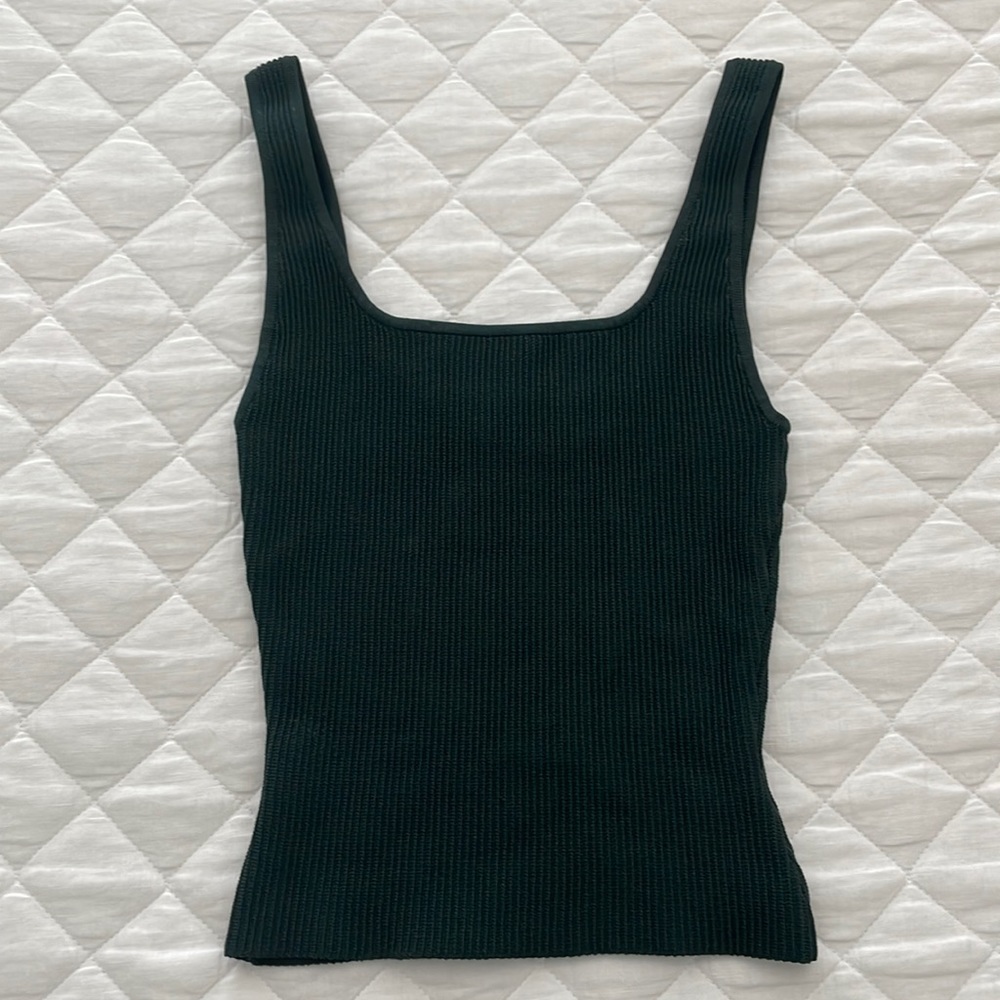 Aritzia Babaton Sculpt Knit Squareneck Tank Dark Green